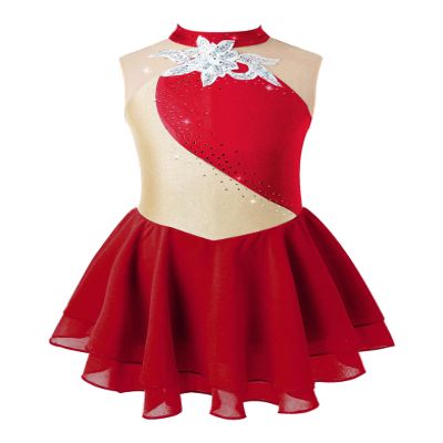 Jhaoyu Girls Shiny Rhinestone Figure Ice Skating Dress Ballet Tutu Skirted Leotard Competition Dancing Outfits Red D 8 Years