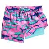 maamgic Boys Swim Trunks with Compression Liner Toddler Stretch Swim Shorts Quick Dry Swimming Trunks Boxer Brief 2 in 1 Beach Shorts Pink Blue Shark 3T view 1