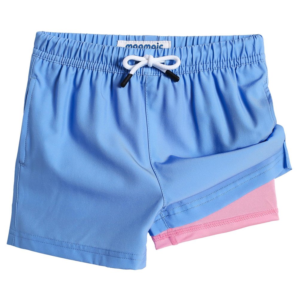 maamgic Boys Swim Trunks with Compression Liner Toddler Stretch Swim Shorts Quick Dry Swimming Trunks Boxer Brief 2 in 1 Beach Shorts Grey Blue Pink 3T