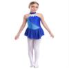 Jhaoyu Girls Shiny Rhinestone Figure Ice Skating Dress Ballet Tutu Skirted Leotard Competition Dancing Outfits Navy Blue D 14 Years view 3