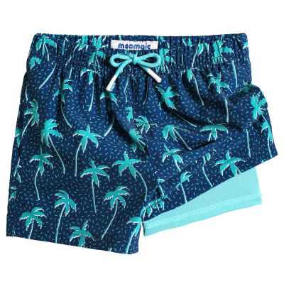 maamgic Boys Swim Trunks with Compression Liner Toddler Stretch Swim Shorts Quick Dry Swimming Trunks Boxer Brief 2 in 1 Beach Shorts Navy Blue Coconut 4T