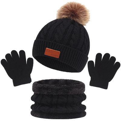 Kids Winter Warm Beanie Hat Scarf Gloves Set Knitted Thick Thermal Winter Accessories Sets for Girls Boys Aged 1-5