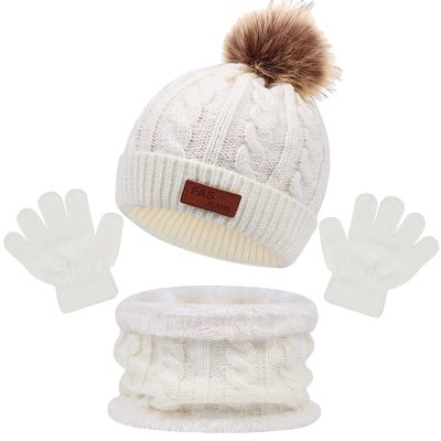 Kids Winter Warm Beanie Hat Scarf Gloves Set Knitted Thick Thermal Winter Accessories Sets for Girls Boys Aged 1-5