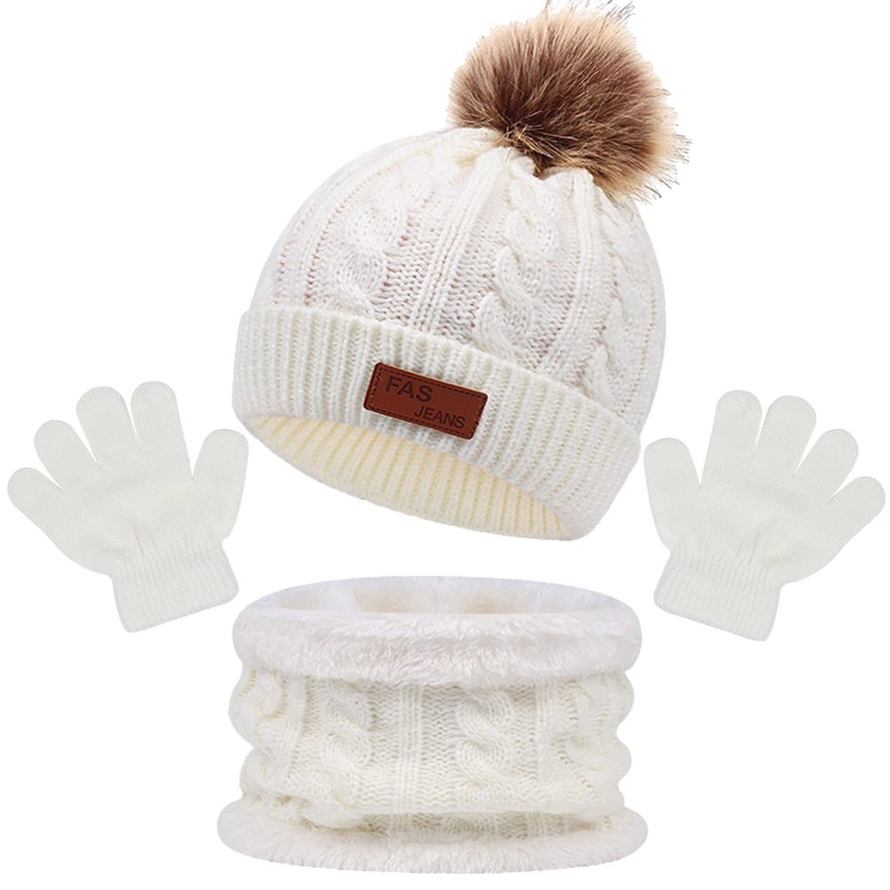 Kids Winter Warm Beanie Hat Scarf Gloves Set Knitted Thick Thermal Winter Accessories Sets for Girls Boys Aged 1-5
