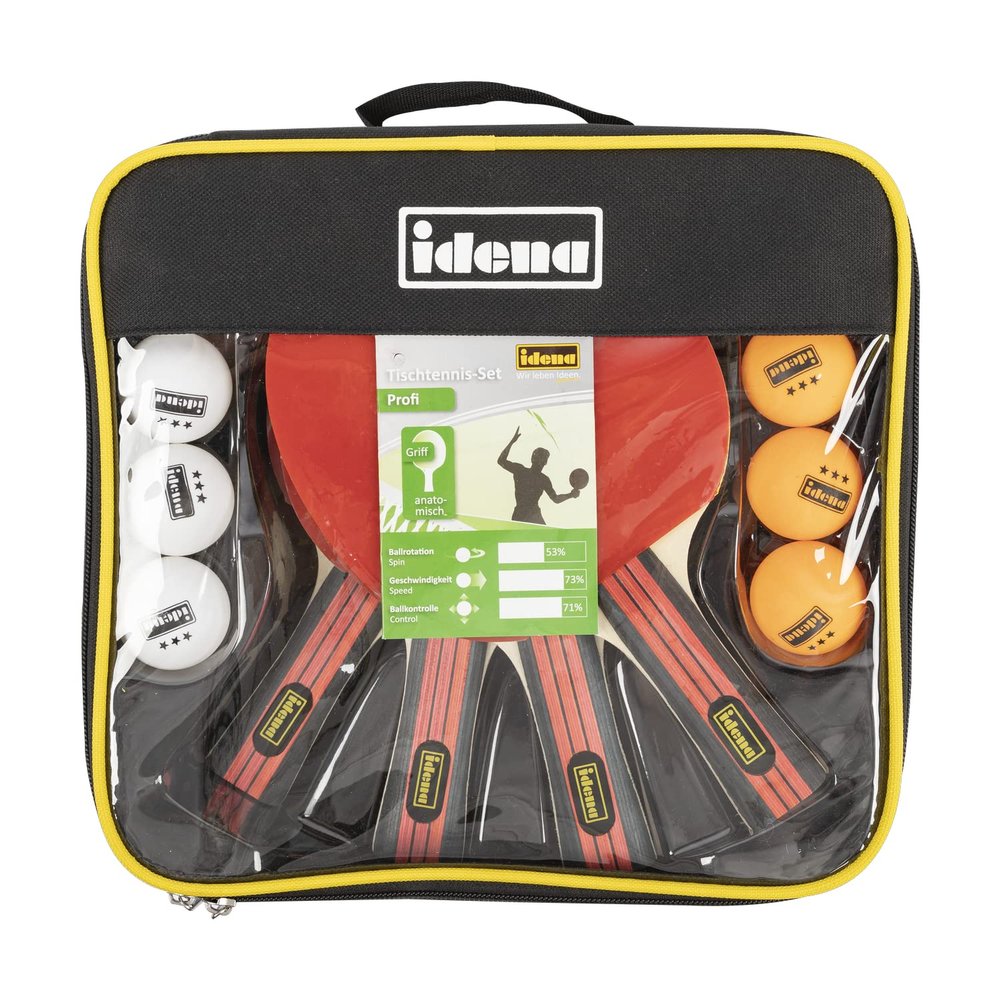 Idena 40222-12-Piece Table Tennis Set with 4 Table Tennis Bats and 8 Balls in White and Orange in 3-Star Quality, Packed in a Carry Bag