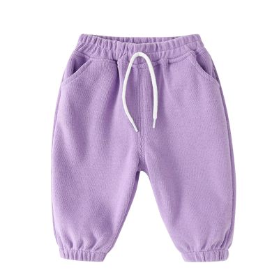 Dkygxwt Toddler Kids Boys Girls Jogger Sweatpants Solid Cotton Active Pants Drawstring Casual Trousers Clothes(Purple-A,18-24 Months)