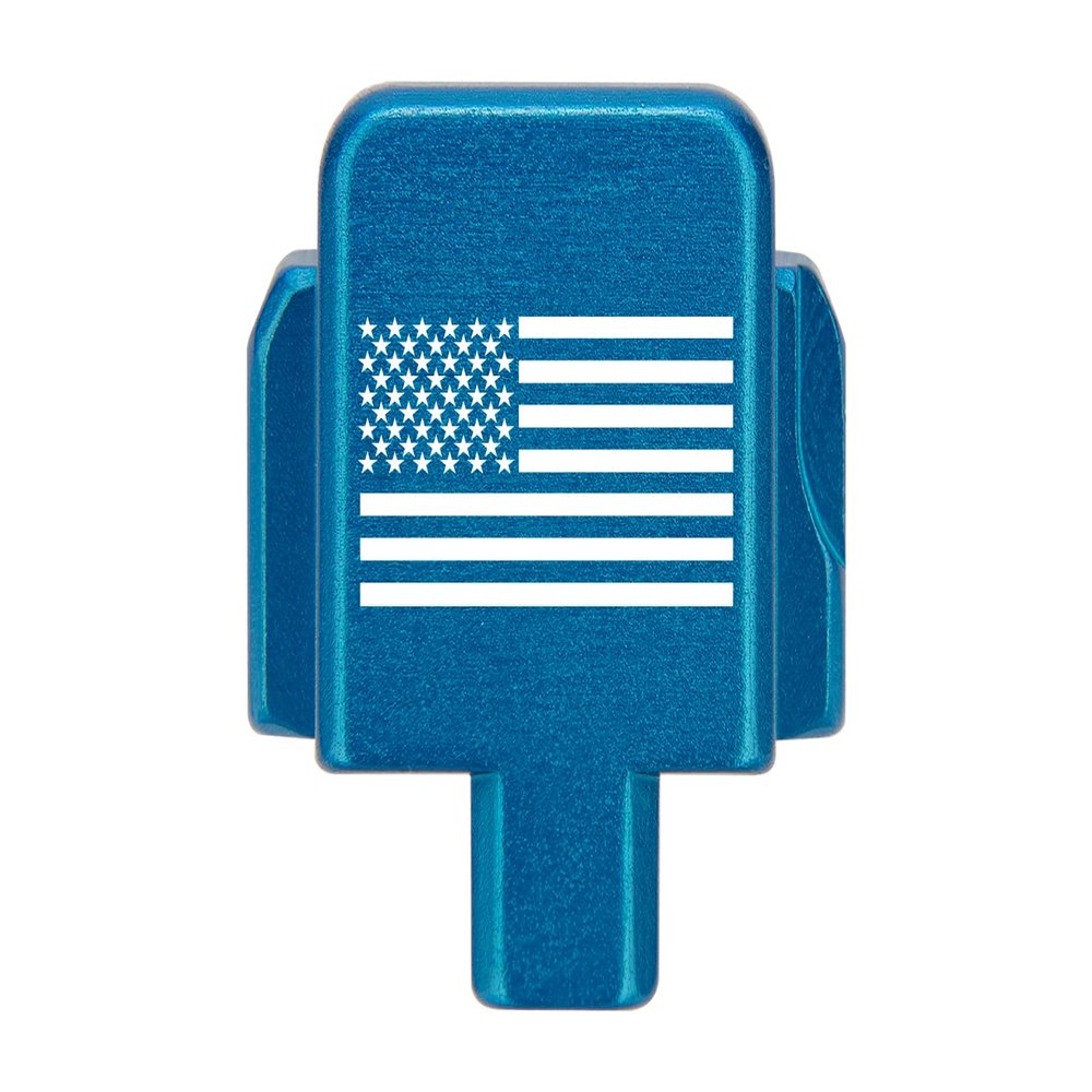 NDZ Performance Rear Slide Cover Plate for Sig P320 Series 9mm .40 .357 .45 ACP Laser Engraved Anodized Aluminum in Blue, Made in The USA - US Flag