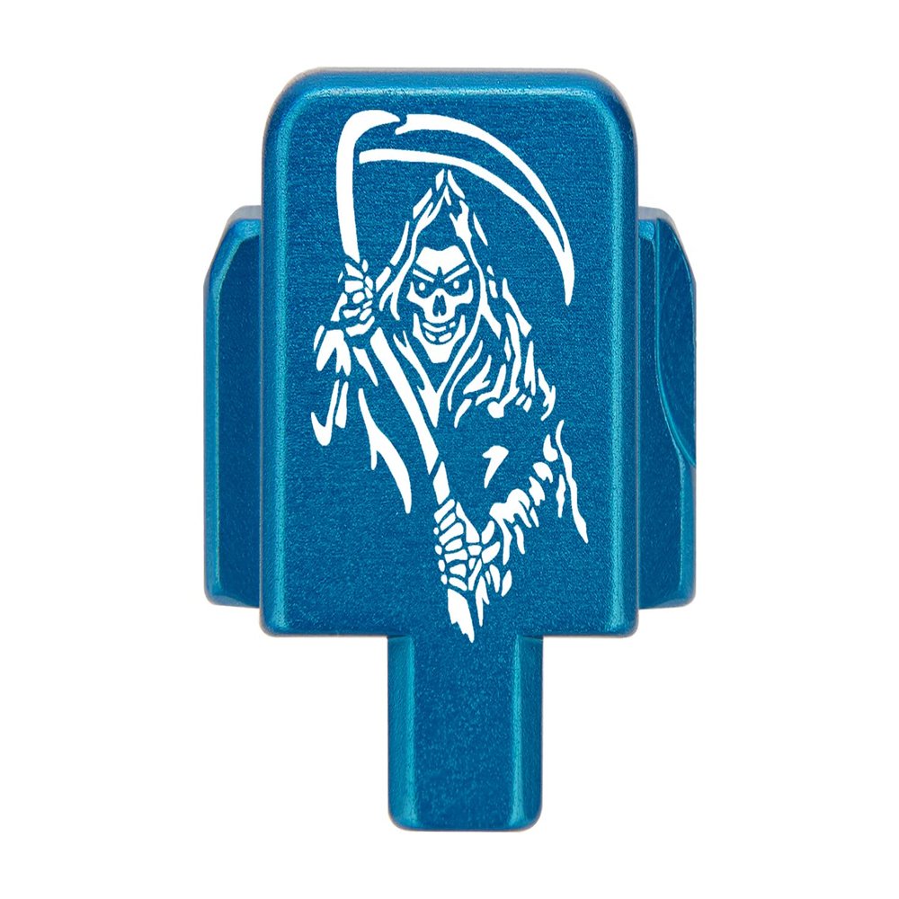 NDZ Performance Rear Slide Cover Plate for Sig P320 Series 9mm .40 .357 .45 ACP Laser Engraved Anodized Aluminum in Blue, Made in The USA - Grim Reaper 2