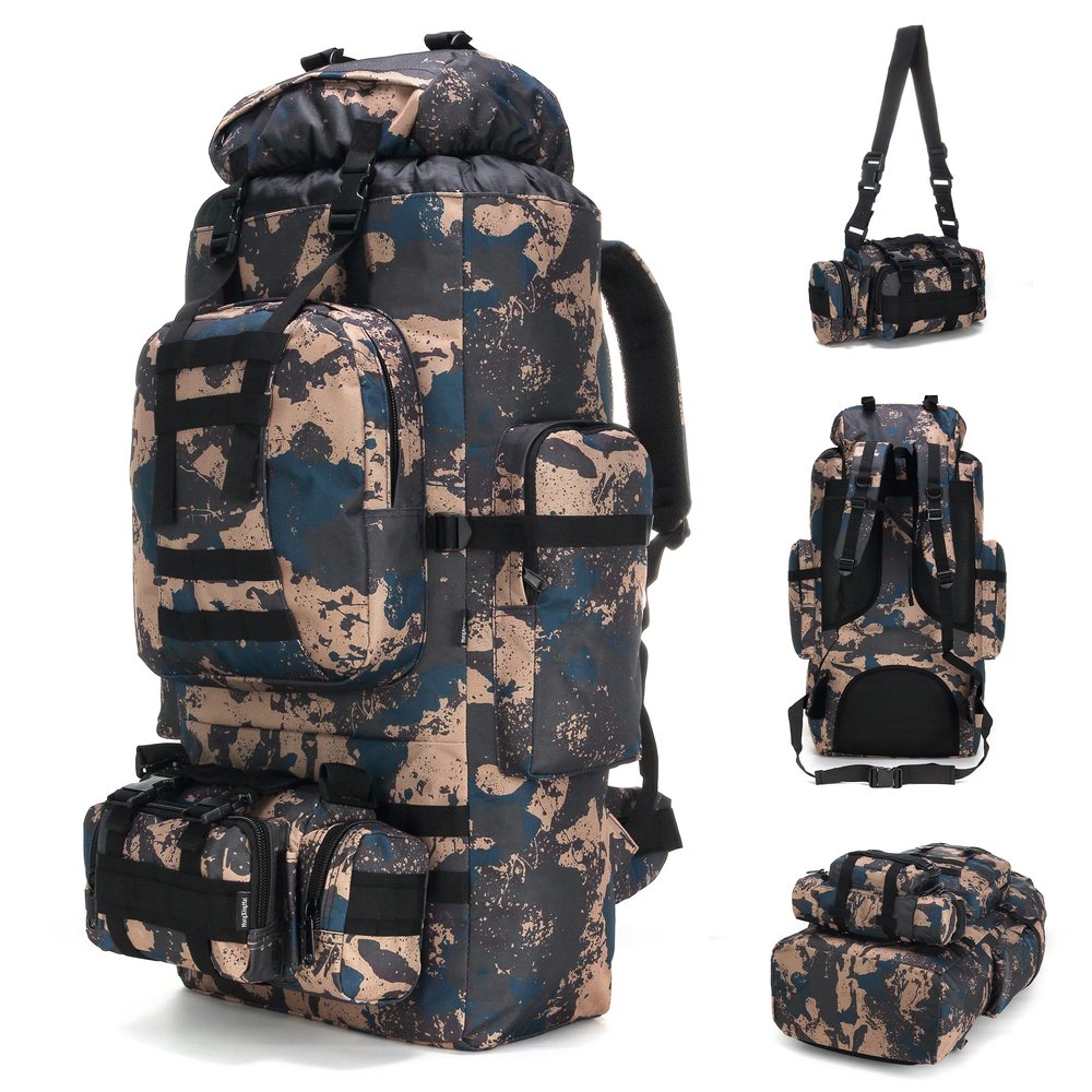 HongXingHai 100L Camping Hiking Backpack,Molle military Tactical rucksack backpack,Waterproof Lightweight Hiking Backpack (BlueCp)