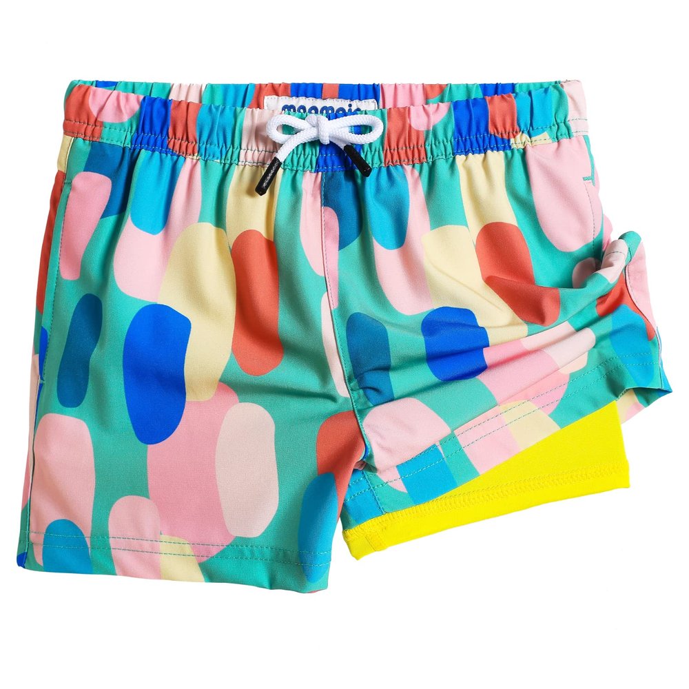 maamgic Boys Swim Trunks with Compression Liner Toddler Stretch Swim Shorts Quick Dry Swimming Trunks Boxer Brief 2 in 1 Beach Shorts Army Green 2T