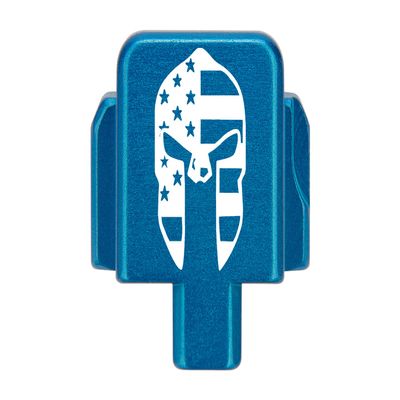 NDZ Performance Rear Slide Cover Plate for Sig P320 Series 9mm .40 .357 .45 ACP Laser Engraved Anodized Aluminum in Blue, Made in The USA - Spartan Helmet US Flag