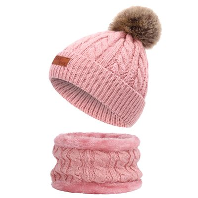 Kids Baby Warm Knitted Beanie Hat Scarf Set Winter Accessories Sets with Thick Fleece Lined for Girls Boys Aged 1-10