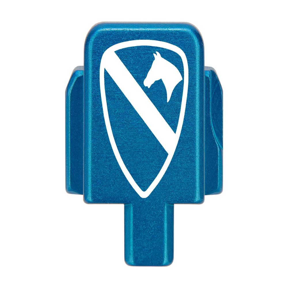 NDZ Performance Rear Slide Cover Plate for Sig P320 Series 9mm .40 .357 .45 ACP Laser Engraved Anodized Aluminum in Blue, Made in The USA - US Army 1st Cavalry