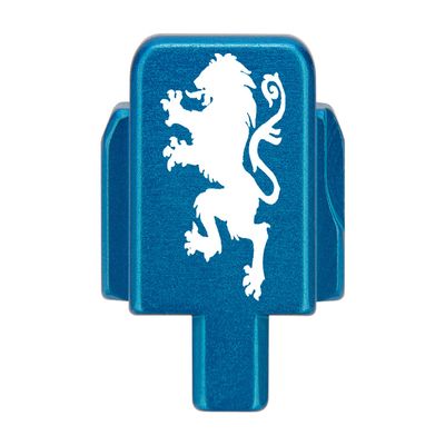 NDZ Performance Rear Slide Cover Plate for Sig P320 Series 9mm .40 .357 .45 ACP Laser Engraved Anodized Aluminum in Blue, Made in The USA - Hearaldic Lion 1