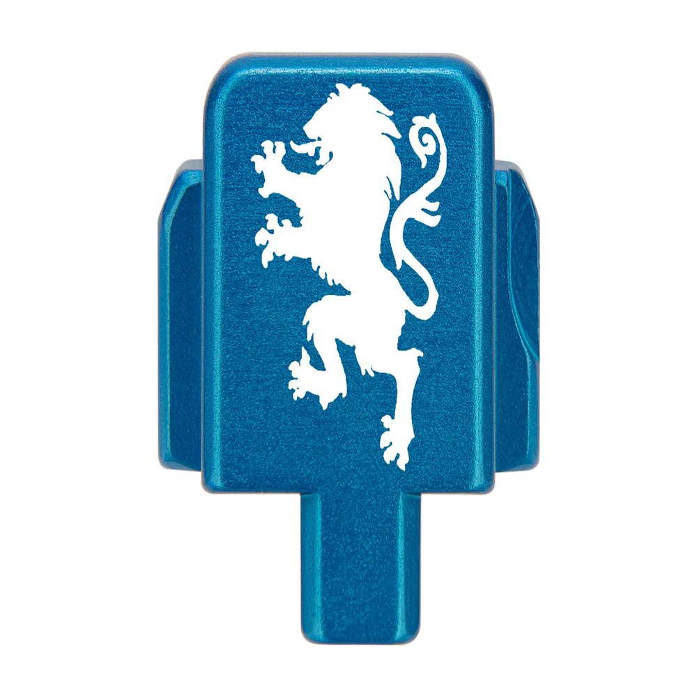 NDZ Performance Rear Slide Cover Plate for Sig P320 Series 9mm .40 .357 .45 ACP Laser Engraved Anodized Aluminum in Blue, Made in The USA - Hearaldic Lion 1