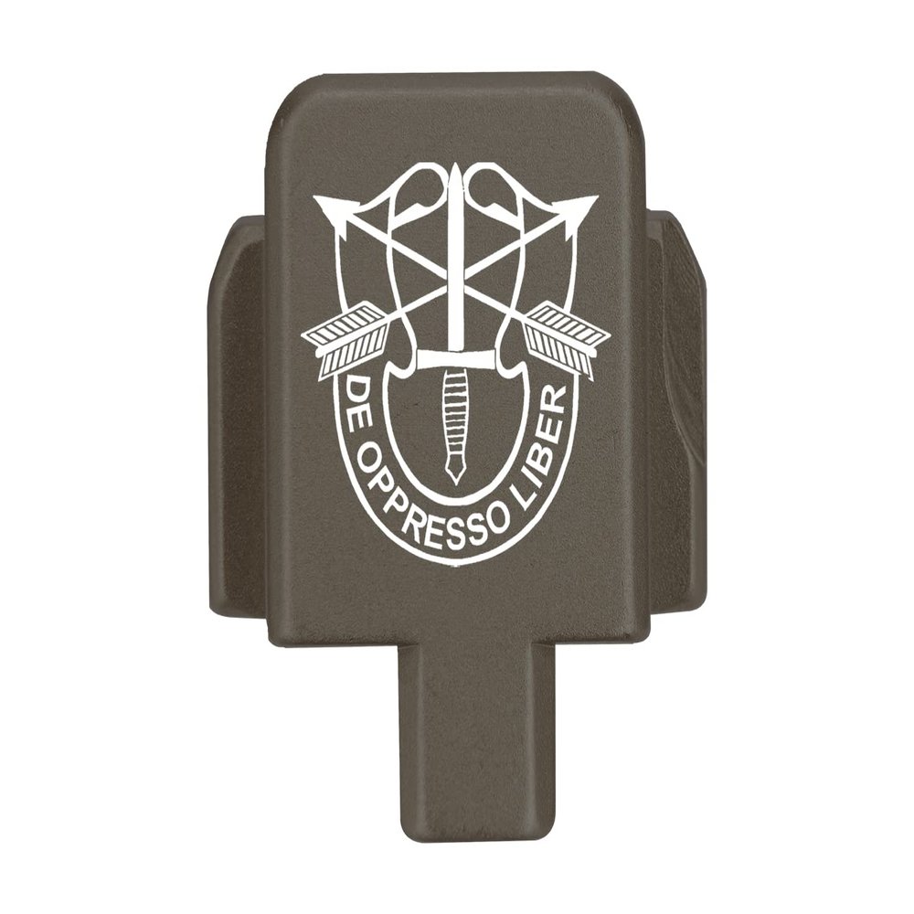NDZ Performance Rear Slide Cover Plate for Sig P320 Series 9mm .40 .357 .45 ACP Laser Engraved Anodized Aluminum in Hardcoat FDE, Made in The USA - US Army Special Forces Emblem