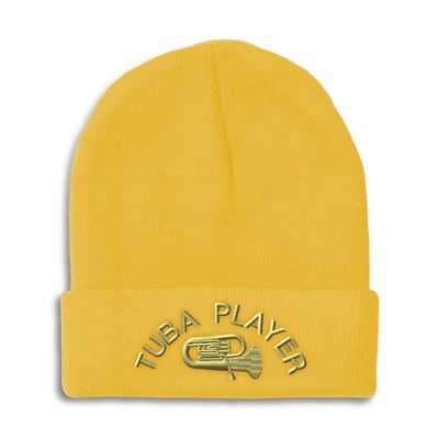 Beanies for Men Tuba Player Embroidery Skull Cap Winter Hats for Women Acrylic One Size Yellow Design Only