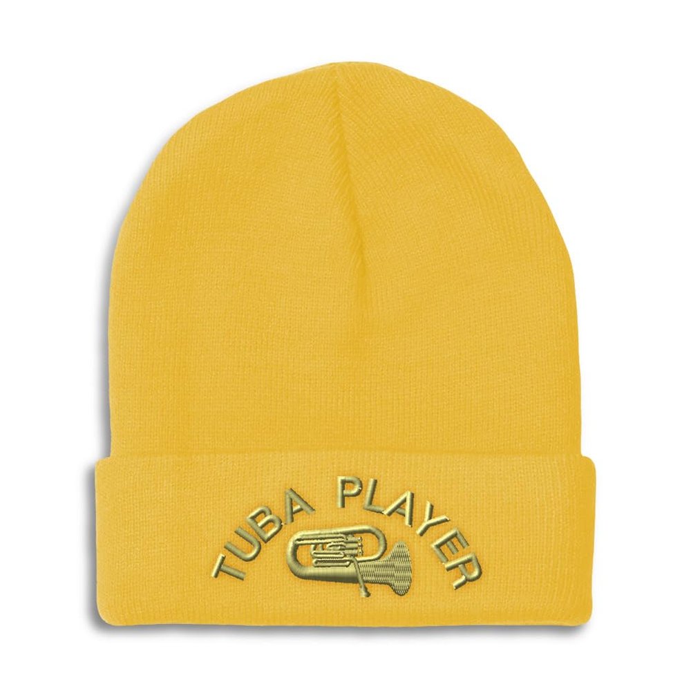 Beanies for Men Tuba Player Embroidery Skull Cap Winter Hats for Women Acrylic One Size Yellow Design Only