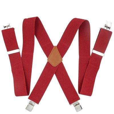HOOENG Mens Suspenders Adjustable X Back 4 Metal Clips 2 Inch Wide Braces for Work