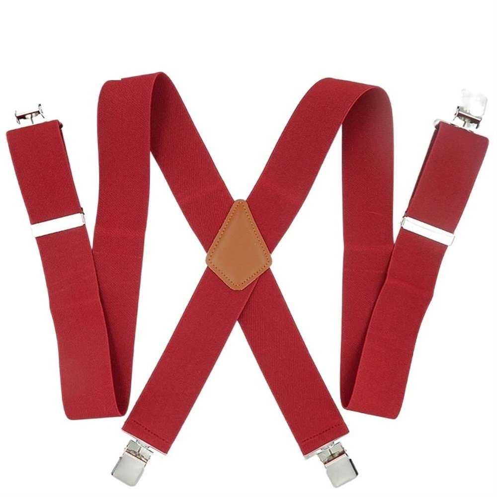 HOOENG Mens Suspenders Adjustable X Back 4 Metal Clips 2 Inch Wide Braces for Work