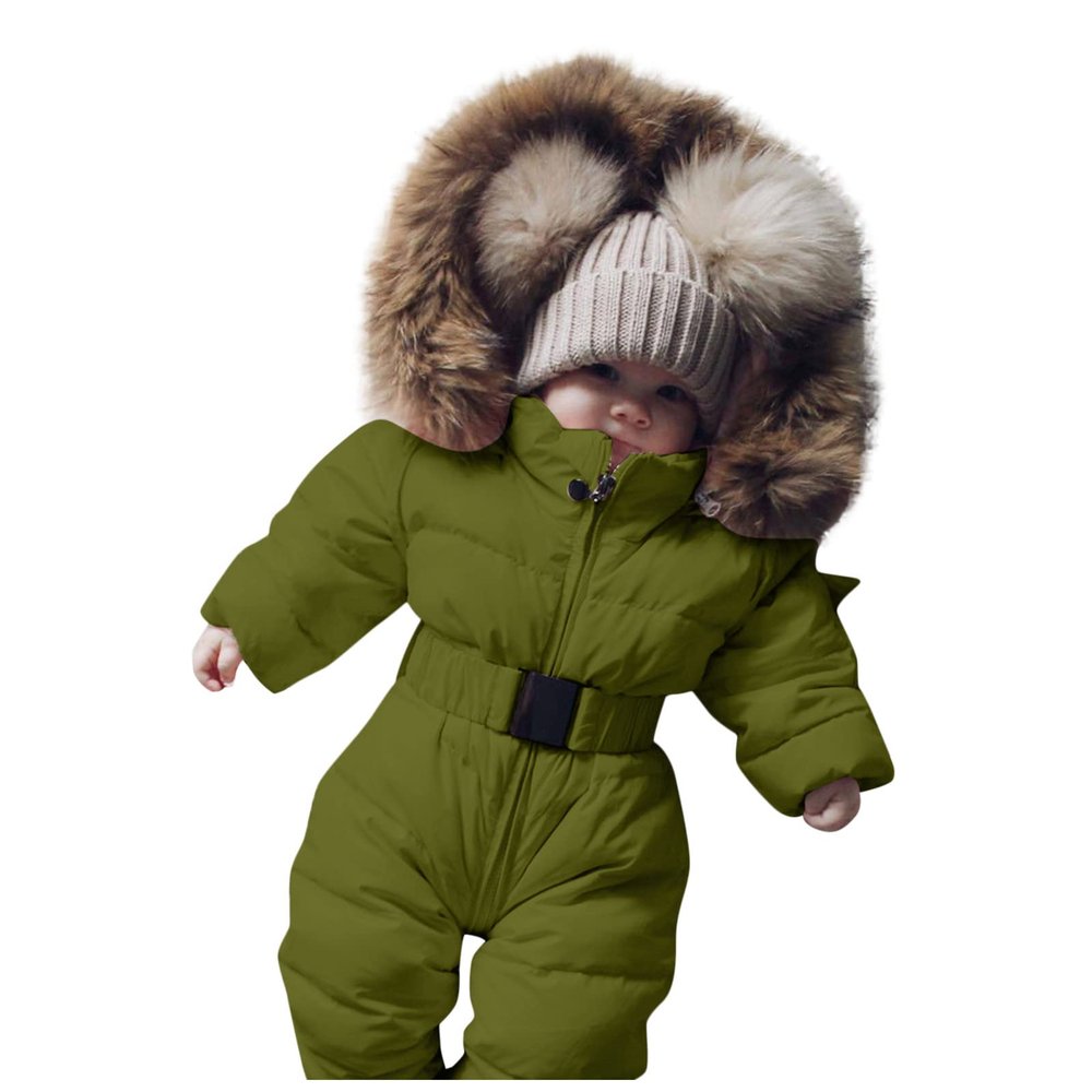 Baby Girls Boys Romper Set Warm Hooded Snowsuit Jumpsuit Down Coat Romper Padded Outwear Jacket (Green-b, 3-6 Months)