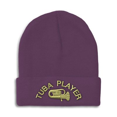 Speedy Pros Beanies for Men Tuba Player Embroidery Skull Cap Winter Hats for Women Acrylic One Size Purple Design Only