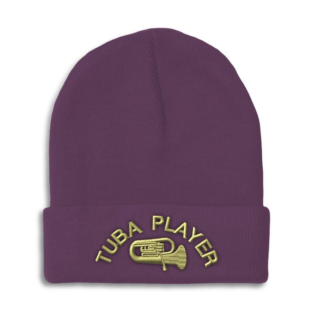 Speedy Pros Beanies for Men Tuba Player Embroidery Skull Cap Winter Hats for Women Acrylic One Size Purple Design Only