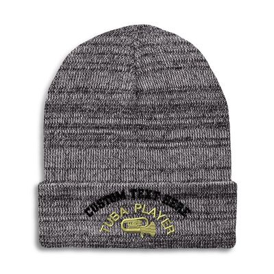 Custom Beanies for Men Tuba Player Embroidery Skull Cap Winter Hats for Women Acrylic One Size Heather Grey Personalized Text Here