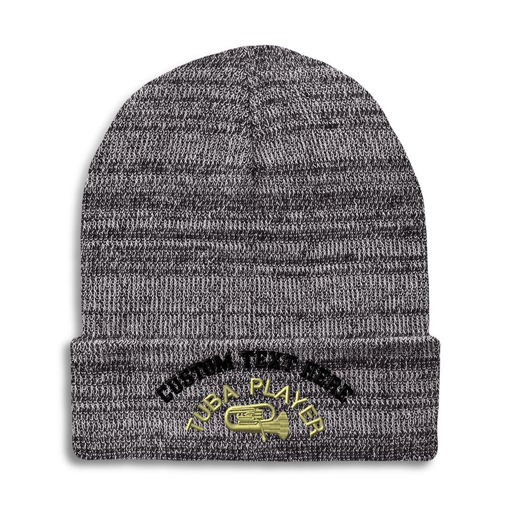 Custom Beanies for Men Tuba Player Embroidery Skull Cap Winter Hats for Women Acrylic One Size Heather Grey Personalized Text Here