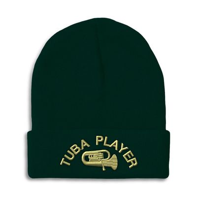 Beanies for Men Tuba Player Embroidery Skull Cap Winter Hats for Women Acrylic One Size Forest Green Design Only