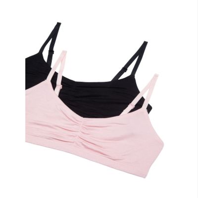 Maidenform Girl girls Seamless Ruched Crop Bra, Lotus Pink/Black, Medium