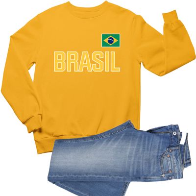 Go All Out 3X-Large Gold Adult Team Brasil Brazil Pride Sweatshirt Crewneck