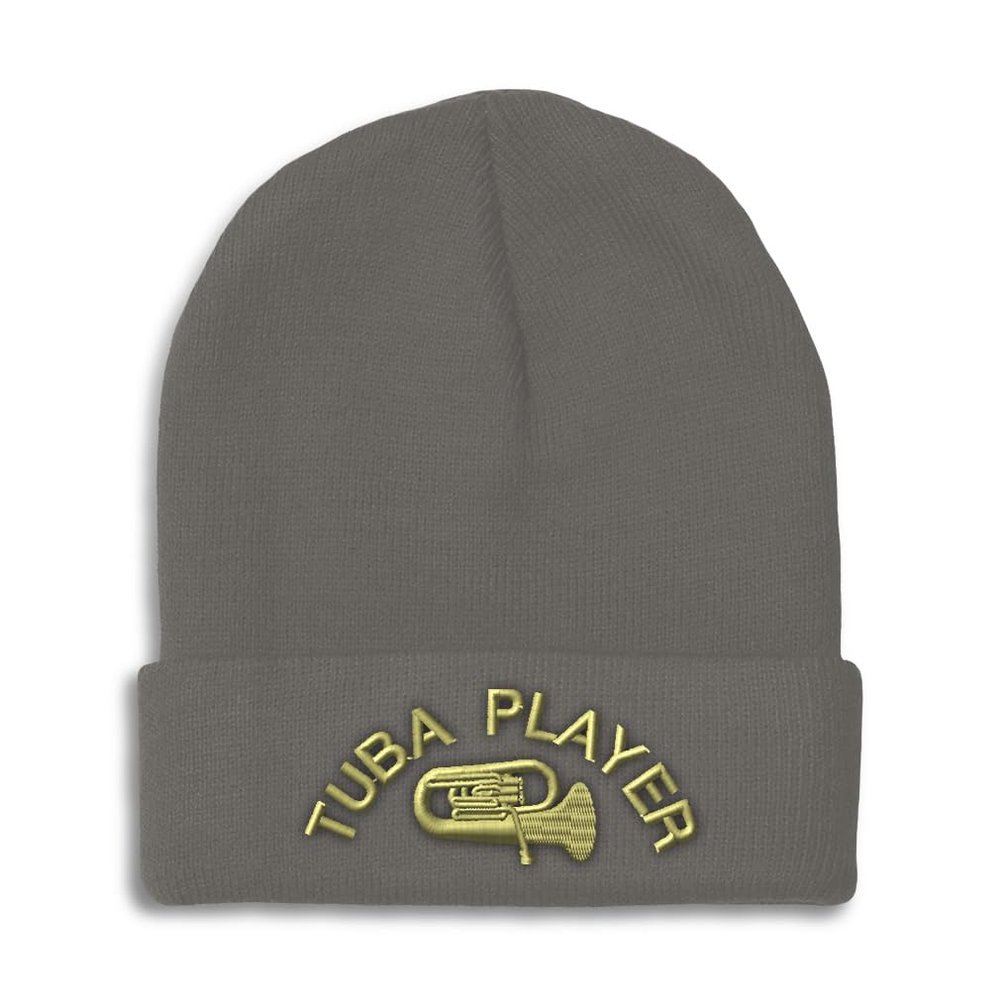 Beanies for Men Tuba Player Embroidery Skull Cap Winter Hats for Women Acrylic One Size Dark Grey Design Only