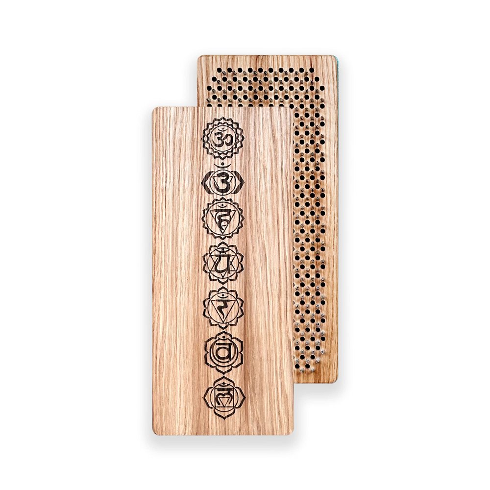 Oh! Sadhu 12.6in. (32cm) Oak Wood Galvanized Nail Yoga Board for Standing on Nails, Natural Oak Wood Chakras