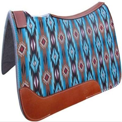 31" X 32" Teal and Brown Southwest Printed Solid Felt Saddle Pad