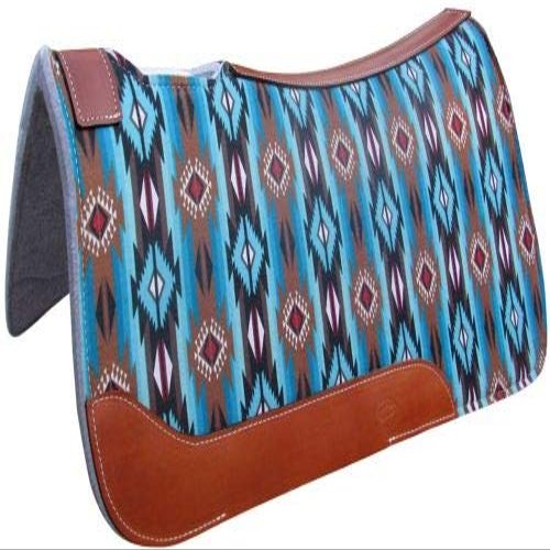 31" X 32" Teal and Brown Southwest Printed Solid Felt Saddle Pad