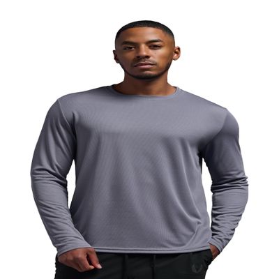 Expert Brand USA-Made Men's Oxymesh Dry Fit Athletic Long Sleeve Shirt, Steel, XXS