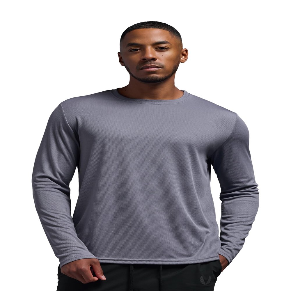 Expert Brand USA-Made Men's Oxymesh Dry Fit Athletic Long Sleeve Shirt, Steel, XXS