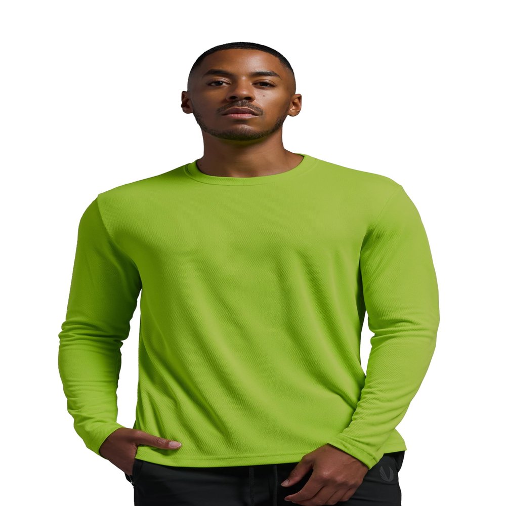 Expert Brand USA-Made Men's Oxymesh Dry Fit Athletic Long Sleeve Shirt, Key Lime Green, XS