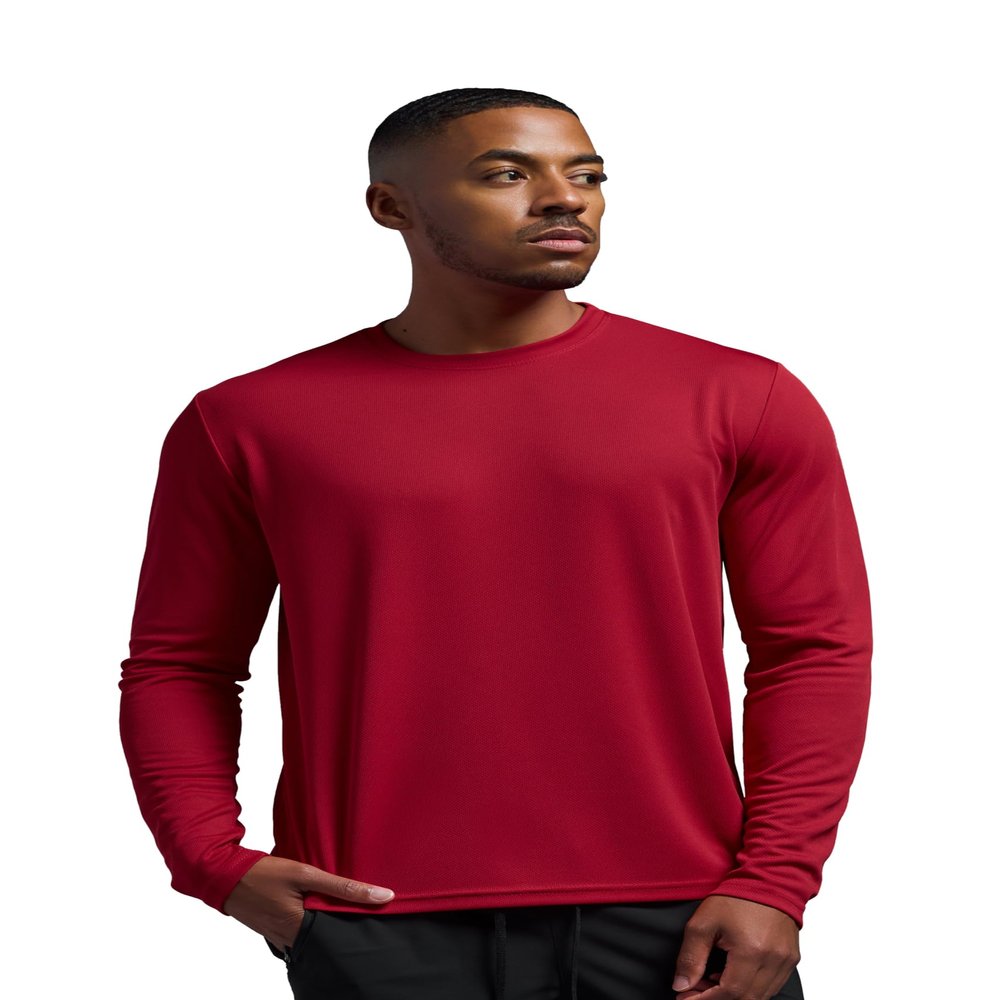 Expert Brand USA-Made Men's Oxymesh Dry Fit Athletic Long Sleeve Shirt, Red, XS