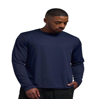 Expert Brand USA-Made Men's Oxymesh Dry Fit Athletic Long Sleeve Shirt, Navy, 2XL