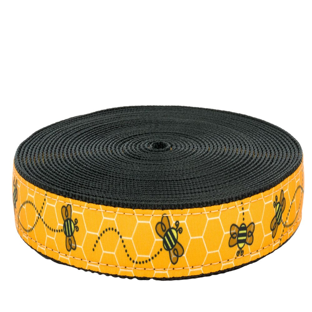 Country Brook Design - Busy Bee Ribbon on Black Nylon Webbing (3/4 Inch, 5 Yards)