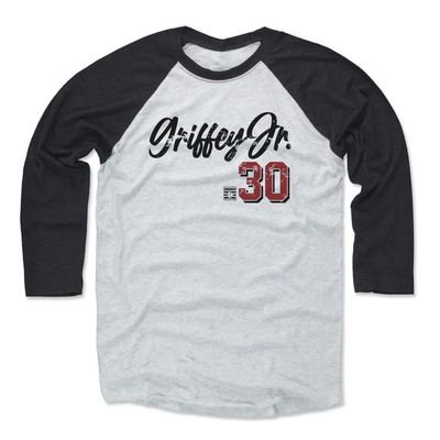 500 LEVEL Ken Griffey Jr. 3/4 Sleeve T-Shirt (Baseball Tee, XXX-Large, Black/Ash) - Ken Griffey Jr. Cincinnati Script