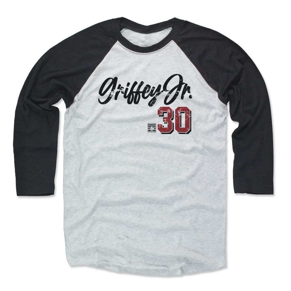 500 LEVEL Ken Griffey Jr. 3/4 Sleeve T-Shirt (Baseball Tee, XXX-Large, Black/Ash) - Ken Griffey Jr. Cincinnati Script