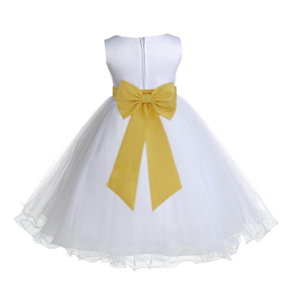 Wedding Pageant White Flower Girl Rattail Edge Tulle Dress 829t s
