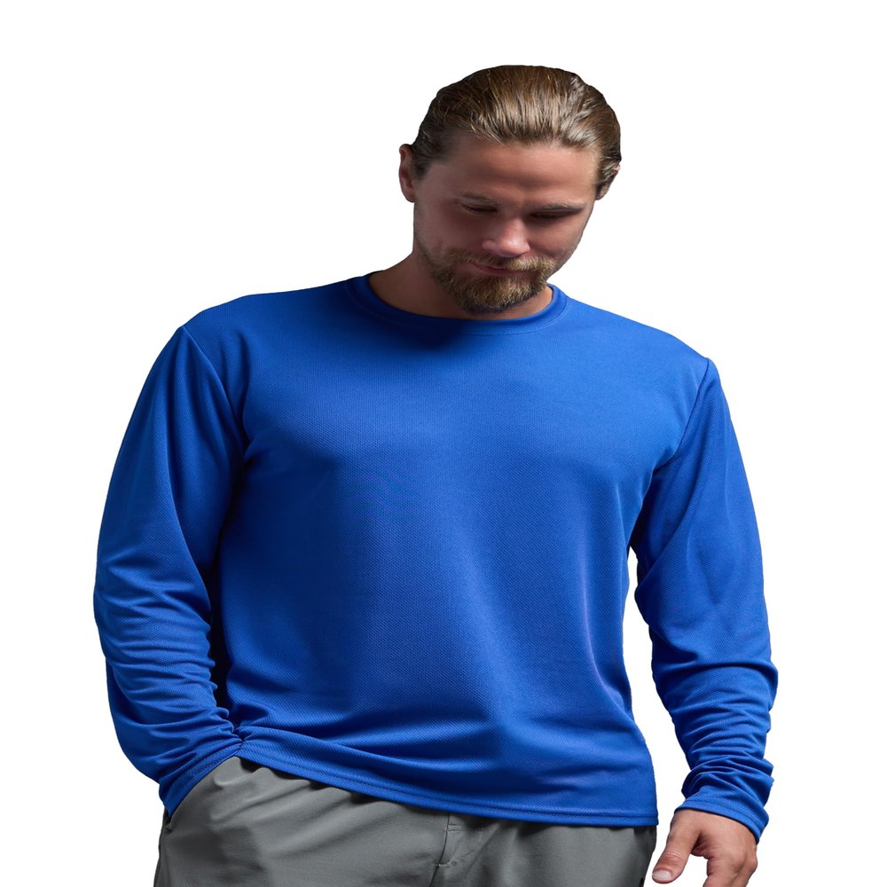 Expert Brand USA-Made Men's Oxymesh Dry Fit Athletic Long Sleeve Shirt, Royal Blue, XXS