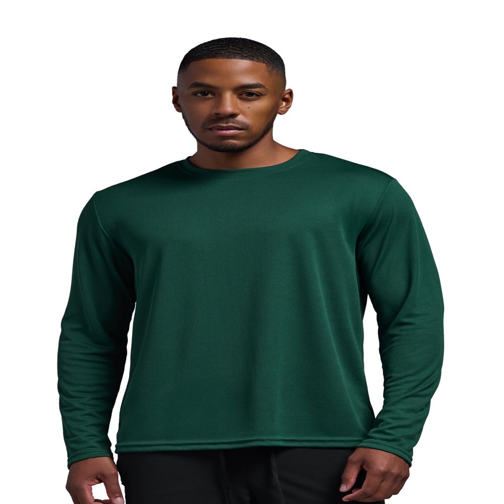 Expert Brand USA-Made Men's Oxymesh Dry Fit Athletic Long Sleeve Shirt, Forest Green, 4XL