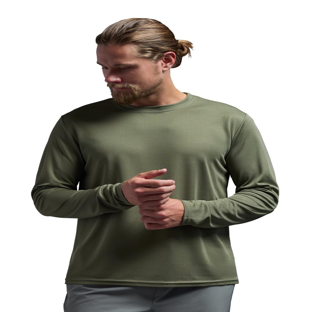 Expert Brand USA-Made Men's Oxymesh Dry Fit Athletic Long Sleeve Shirt, Military Green, XS