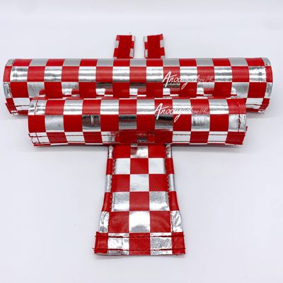Anodized Chrome Checker BMX Pad Sets by Flite Chrome and Red 1.5" top Tube Diameter