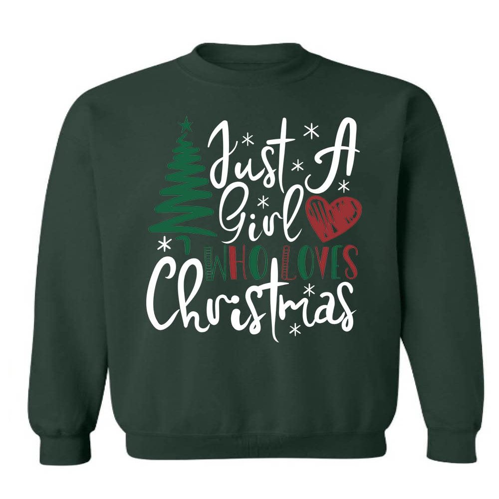 ALLNTRENDS Just A Girl Who Loves Christmas Ugly Christmas Party Sweatshirt (2XL, Forest Green)
